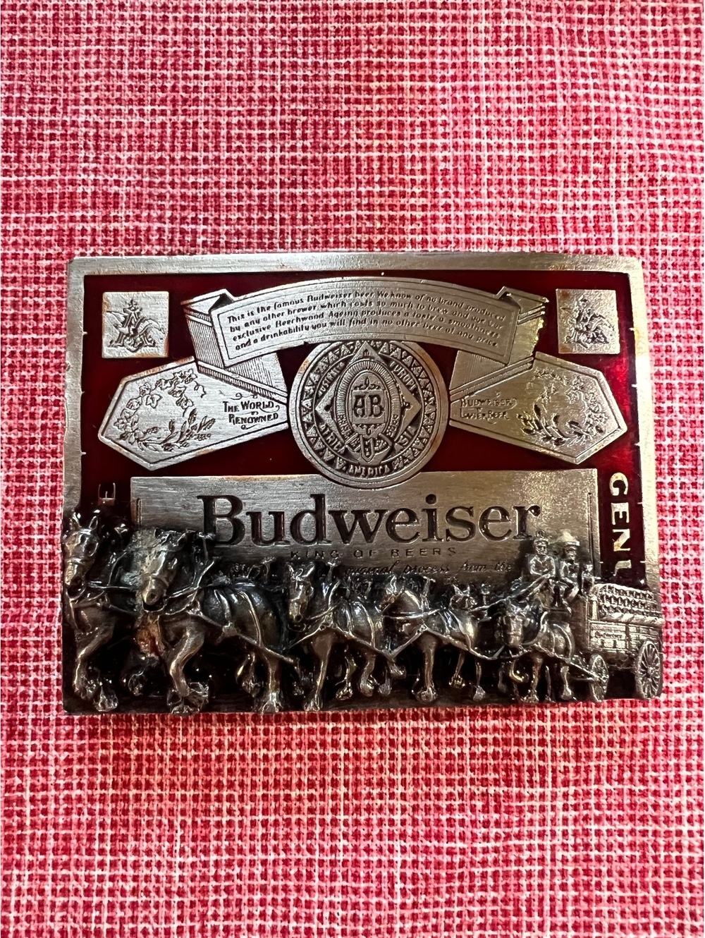Vintage Budweiser Clydesdales 3D Belt Buckle Anheuser Busch Beer Breweriana
